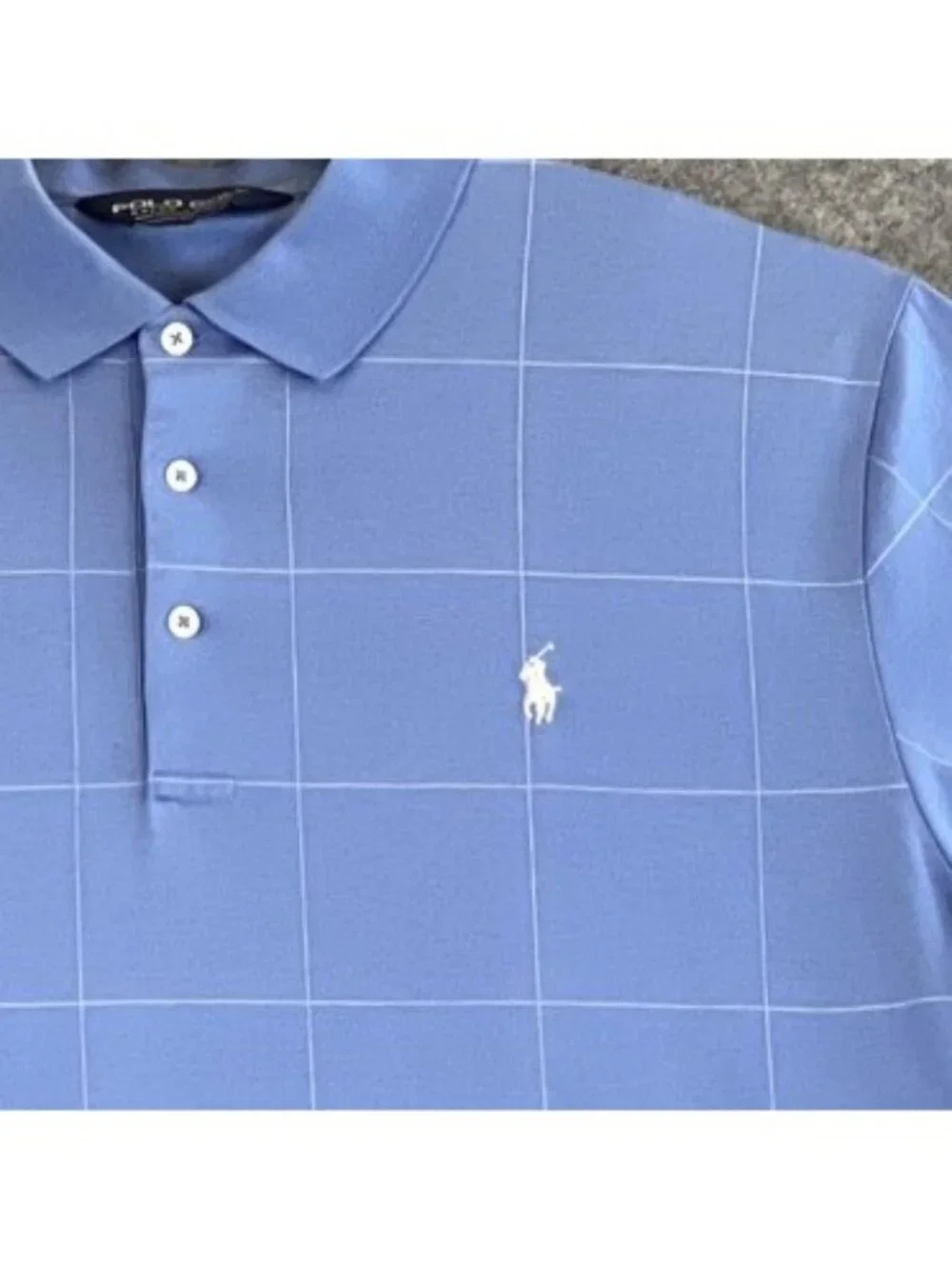 Polo Golf Ralph Lauren Mens XL Blue Windowpane Polo Shirt 100% Cotton